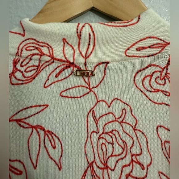 St. John Sport by Marie Gray Red Floral Zip Up Sweater - Picture 7 of 9